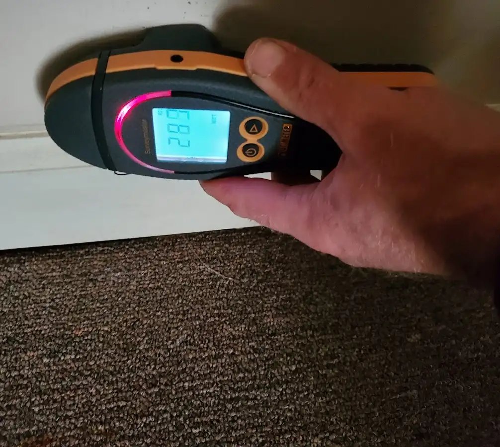 Moisture detection at baseboard during Sewage Cleanup & Sanitation in West Rancho Dominguez